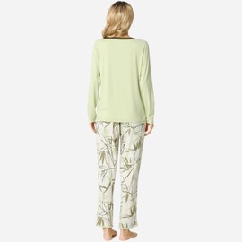 GYS Pajamas Set for Women - Viscose Made from Bamboo, V Neck Long Sleeve Sleepwear with Pants Soft Comfy Pj Lounge Sets, Cantaloupe Green, Large