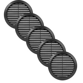 Vent Systems 6" Inch - Pack of 5 - Black Louvered Vent Cover – Durable Plastic Air Exhaust Grille with Flange and Built-In Mesh Screen – Weather-Resistant HVAC Outlet for Bathroom, Kitchen Ventilation