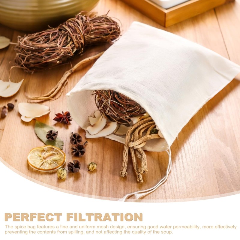 50Pcs Pure Cotton Mesh Bags, 15×10cm Drawstring Reusable Cotton Muslin