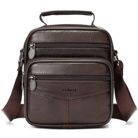 Ceberl Cowhide Leather Messenger Bag For Men Travel Shoulder Crossbody Bag Waterproof Casual Sling Business Handbag (Coffee2)