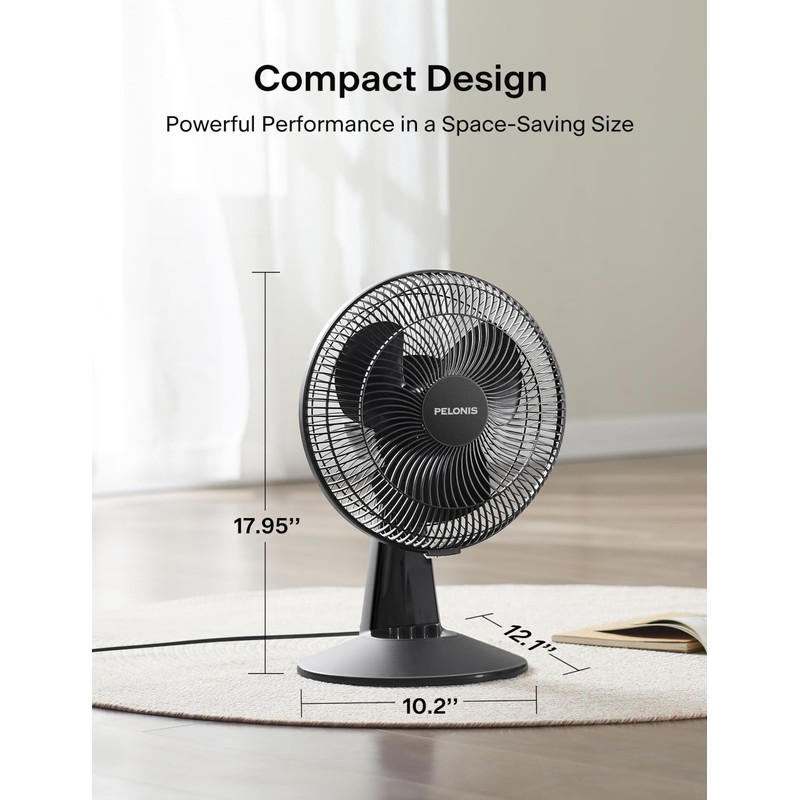 PELONIS Table Fan 12-Inch, 120° Oscillating Table Fan Small Portable