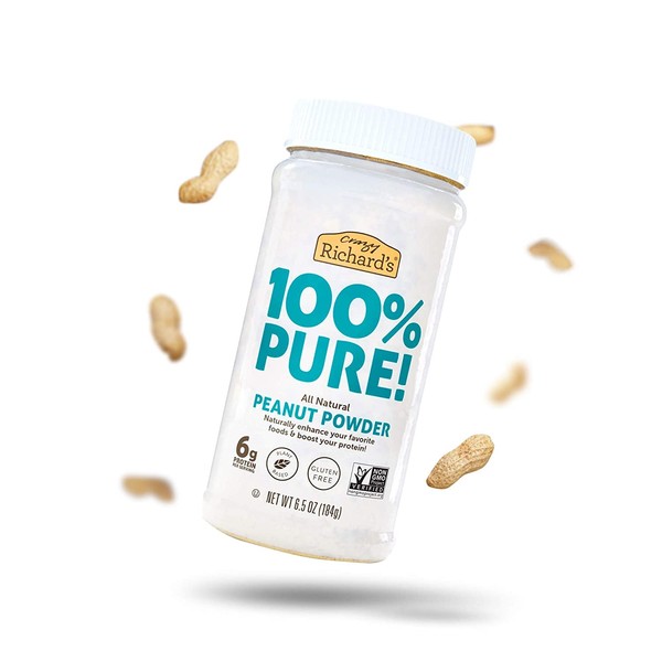 Crazy Richard’s - 100% All-Natural Peanut Powder, Powdered Peanut Butter, No Sugar Added, Non-GMO, Vegan Resealable Jar Pack of 1 x 6.5oz