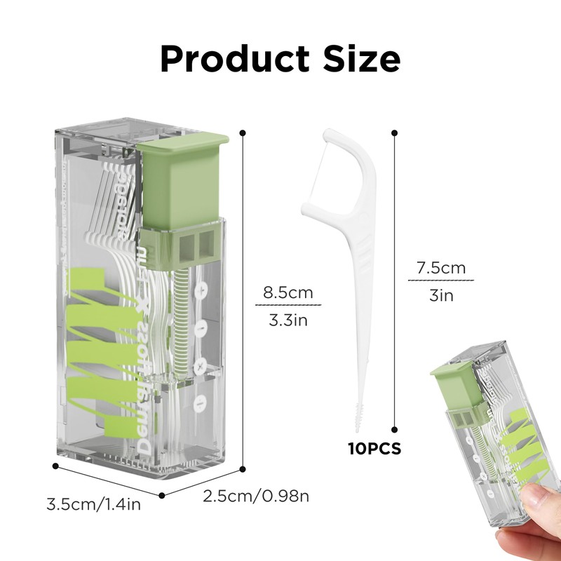 Green Toothpicks Sticks with Travel Case, Floss Pick Dispenser refillable,