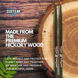 CUSTEAM Green Drum Sticks 7A 4pairs- Classic Hickory 7A Drumsticks -Teardrop Wood Tip Drum stick - Ideal for All Playing Styles