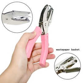 Handheld Hole Paper Punch Puncher for Craft Paper Tags Clothing Ticket DIY Scrapbook Tool, with Pink Soft Handheld Grip (Middle Circle 1/8 inch)
