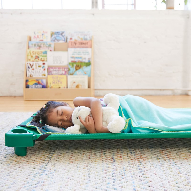 ECR4Kids Stackable Kiddie Cot, Standard Size, Classroom Furniture, Ready-To-Assemble, Green,