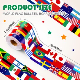Motiskyy 65 Feet International World Flag Bulletin Board Borders Diversity Country Flag Bulletin Border Around The World Party Decoration for Bulletin Board, Cork Board, Classroom Decor (2 Rolls)