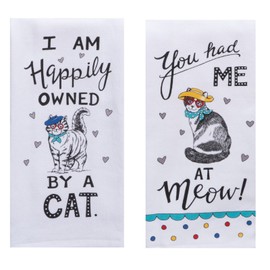 Kay Dee Designs 2 Piece Cute Pet Lovers Kitchen Towel Bundle, Owned By Cat and Had Me At Meow