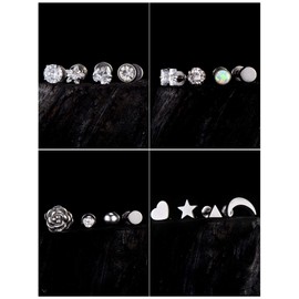 Stainless Steel Cartilage Tragus Barbell Stud Earrings Rhinestone Inlay CZ Ear Screwback Piercings 16 Pairs, Stainless Steel