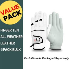 FINGER TEN Golf Gloves Men Left Right Hand Handed Golfer Value Pack (6 Pack, Medium, Right)