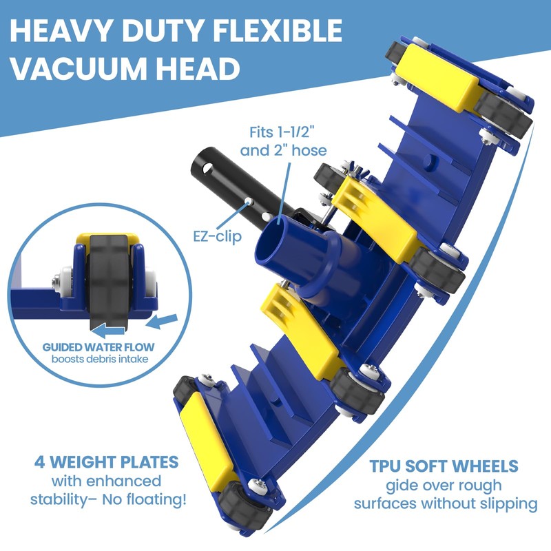 Poolvio Upgraded Pool Cleaning Kit – Weighted Vacuum Head with