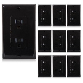 Maxxima Tamper Resistant Black Duplex Receptacle Standard Decorative Electrical Wall Outlet 15A, Wall Plates Included (Pack of 10)