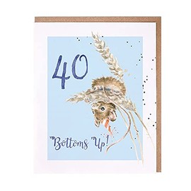 Wrendale Field Mouse 40th Birthday Card - Bottoms Up Party Animals Card