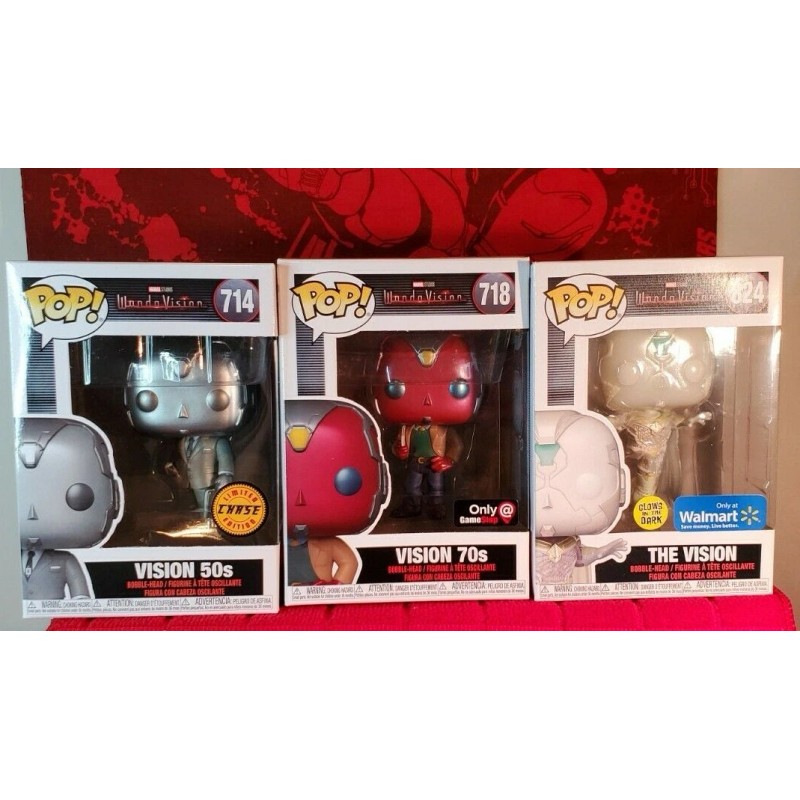 Funko Pop! WandaVision Vision #714 (Chase) , Vision #718 (70s),