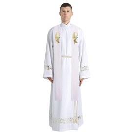 IvyRobes Overlay Clergy Stole With Chi Rho Embroidered 90" Long White