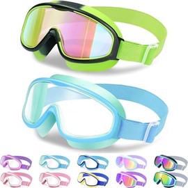 Vvinca Kids Goggles with Comfort Fabric Strap, Kids Swim Goggles Wide View Anti-Fog/UV No Leaking Swimming Goggles for 3-14