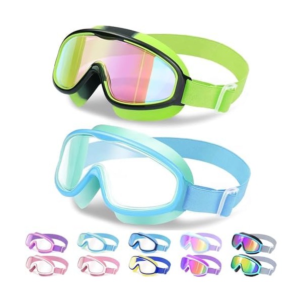 Vvinca Kids Goggles with Comfort Fabric Strap, Kids Swim Goggles