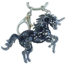 Sindary Austrian Crystal Unique 3.35" Unicorn Horse Keychain Pendant K6172 (Black Tone Black)