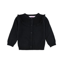 RuffleButts Black Sweater Knit Ruffle Trim Cardigan - 6-12m