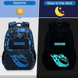 Glow in The Dark Backpack for Boys - Ameriacan Football Boys Backpack for Kids Children Teens Elementary Middle School - 17″ Sports Bookbag Travel Back Pack for Age 6-18