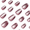 Wine Red Cay Eyes Press on Nails Short Almond Fake
