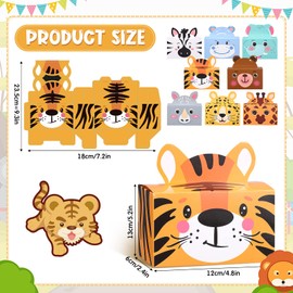 Pack of 24 Zoo Safari Animals Treat Box Jungle Party Favour Animal Goodie Box Cardboard Jungle Gift Boxes Wild Animal Candy Box for Jungle Theme Party Decoration 4.8 x 2.4 x 5.2 Inches