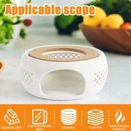 Ceramic Teapot Warmer tealight teapot Warmer Hollow Carved Design Tea Warmer cast Iron teapot Warmer Stainless Steel teapot Warmer White Tea Light Warmer for Heating Tea and Coffee