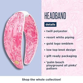 Lilly Pulitzer Top Knot Headband for Women, Pink Knotted Headband, Cute Hair Accessories for Women (Palm Beach Toile)