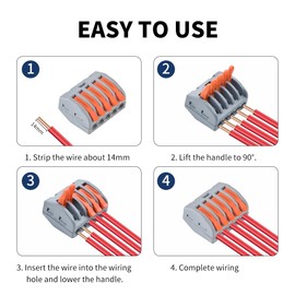 50pcs Lever Wire Connectors, 5 Conductor Compact Electric Wire Splicing Connectors for Wiring 28-11 AWG