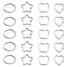 GOIYZTTR Key Rings, 20 Pieces Iron Split Key Ring Heart Apple Oval Star Shape Key Rings Set for Ambachtelijke Products