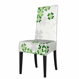 Numland 1 Pack Four Leaf Clover Dining Room Chair Covers Good Luck Symbol St Patrick Shamrock Short Stretchable Polyester Removable Washable for home Restaurant Banquet