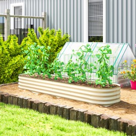 Outsunny 8' x 2' x 1' Galvanized Raised Garden Bed Kit, Outdoor Metal Elevated Planter Box with Safety Edging, Easy DIY Stock Tank for Growing Flowers, Herbs & Vegetables, Cream