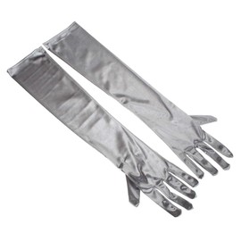 RUNHENG Women's Evening Party 17.75 inch Long Satin Finger Gloves (Silver)
