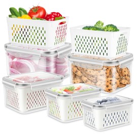 TBMAXS 5 Pack Fruit Storage Containers for Fridge, Produce Saver Vegetable Container with Drain Colanders - Refrigerator Organizer for Lettuce Keepers Berry Container