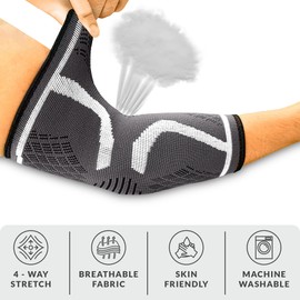 360 RELIEF Elbow Support for Men, Women, Kids, 1 Pack Compression Elbow Sleeve for Tennis, Golfers Elbow, Sports, Fitness, Gym, Weightlifting, Small, Grey + Laundry Bag