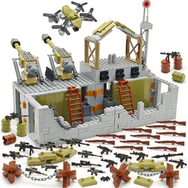 CONVENTEJOY Military Base Building Block Toy Set, 600+ Pieces Battlefield Playset with Air Defence Gun, Drone, Weapon Pack Accessories MOC Brick for Military Enthusiasm