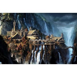 Moruska Fantasy Puzzles for Adults 1000 Piece - Waterfall Castle - Movie Scene Middle Earth Jigsaw Puzzle Cool and Difficult 1000 Pieces Adult Puzzles
