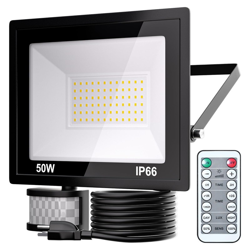 MIWAT 50W Plug in LED Motion Sensor Flood Light, PIR
