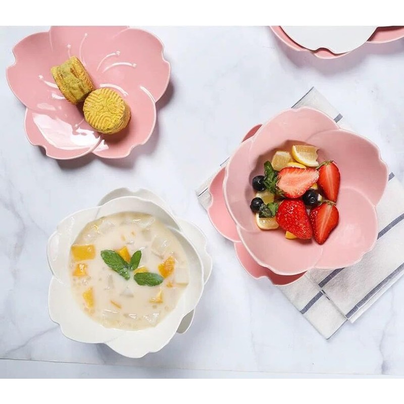 KKGUD Cute Ceramic 6-Inch Serving Bowl with Saucer and Spoon,