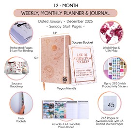 2026 Planner Weekly and Monthly | Law of Attraction Planner with Panduo App | A 12 Month Journey for Productivity, Gratitude & Goal Setting | Includes Foldable Vision Board, Gift Box & Stickers
