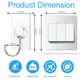 Large Adhesive Hooks for Hanging Heavy Duty Wall Hooks Self Adhesive Towel Coat Hooks Waterproof Transparent Hook for Bathroom Shower Kitchen Keys Door Outdoor Home Improvement Utility Hook 12 Pack