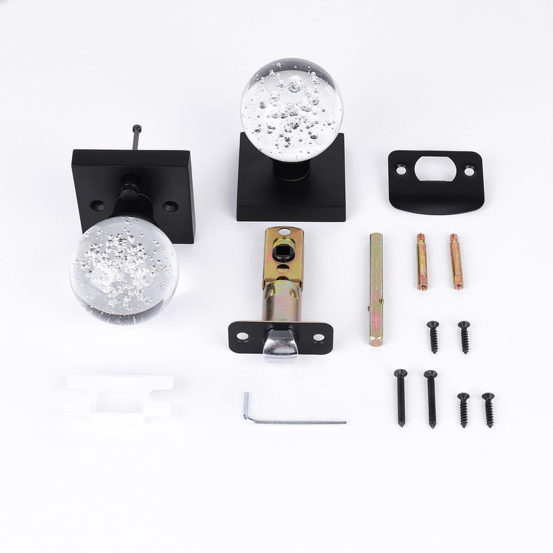HIEMEY Glass Crystal Door Knobs Interior with Lock, Round Clear
