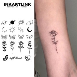 INKARTLINK 2 Weeks Cellular Colored Jagua Tattoo Stickers Set of 2 Cute Waterproof Tattoo Stickers Tattoo Stickers Long Lasting Temporary Tattoos Women Men Men Stars Sun Moon Butterfly Flower