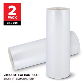 8" x 50' Vacuum Seal Bags Rolls (2 Pack), Vacuum Seal Bags for Food for External Strip Machine (Not Included), Freezer, Microwave, and Boil Safe Vacuum Sealer Bags Rolls