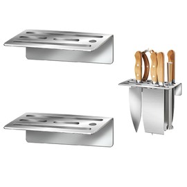 2-Pack Stainless Steel Knife Holder - Wall-Mounted, No-Drill Installation, Heavy-Duty and Secure