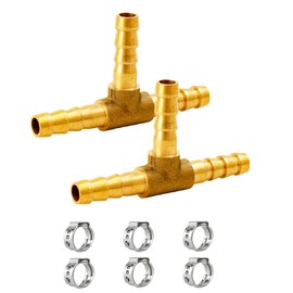 NICOLEKAY 5/16" Brass Barb Tee Fittings T-Shaped 3 Ways Union Hose Barb Pipe Fitting with 6pcs Stainless Steel Pipe Clamp for Water/Fuel/Air (Pack of 2)