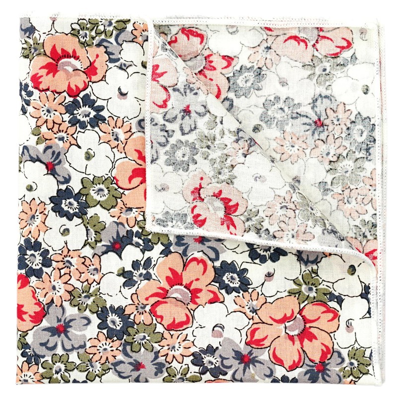 BELLUNO Printed Floral Cotton Pocket Square for Men, Orange Daisy