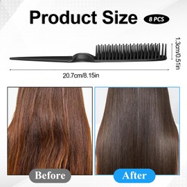 8PCS 3 Row Hair Comb for Natural Detangling Curly Hair, Rat-tail Styling Comb, Travel Size Teasing Combs, for Combing, Styling, and Sectioning, Unisex