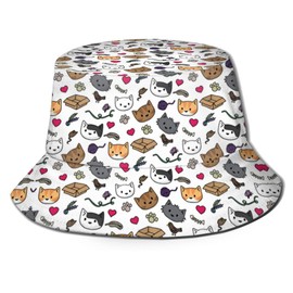 Funny Cute Cats Bucket Hats for Women Men Cartoon Pattern Fisherman Hat Packable Sun Hats, Cute Cats019, One Size