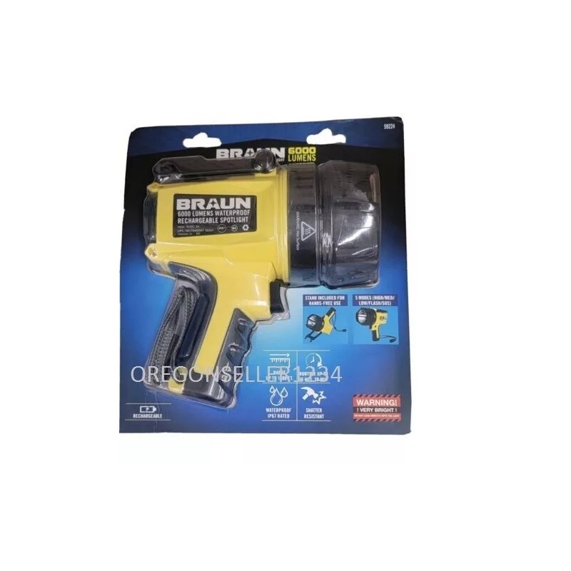 Braun NEW BRAUN 6000 Lumen Rechargeable Waterpoof LED Spotlight W/Belt